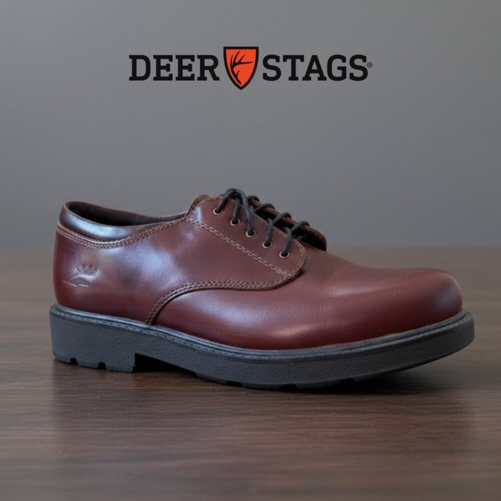 Deer Stags Brentwood Burgundy Leather Comfort Oxfords Men's 8W Wide Dress Shoes